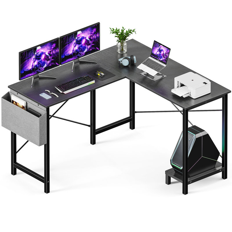 L Shaped Reversible Desk with CPU Stand, Black