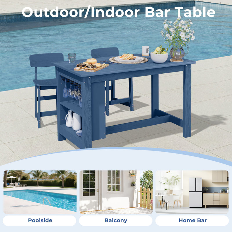Ensemble de bar d'extérieur en PEHD 3 pièces avec tabourets Hyleory, Bleu