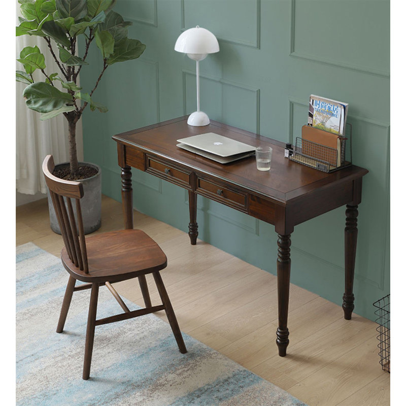 Bureau d'écriture rétro avec deux tiroirs de style américain, H 29,9 po x l 47,2 po x P 21,7 po, Brun