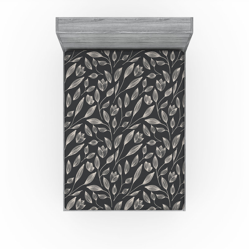 Drap-housse Ambesonne, Sépia foncé, chameau pâle / floral, Drap-housse de taille très grand