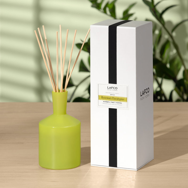 Reed Diffuser, 5.5" H x 3" W x 3" D, Rosemary Eucalyptus, Light Green