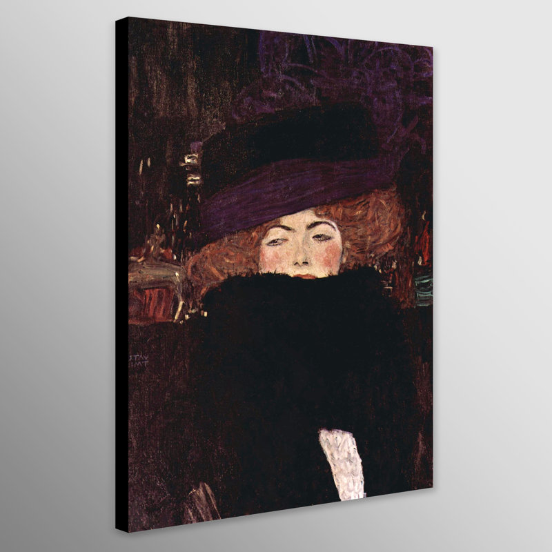 Lady With Hat And Feather Boa by Gustav Klimt - Wrapped Canvas Art Prints, 117 cm H x 84 cm W