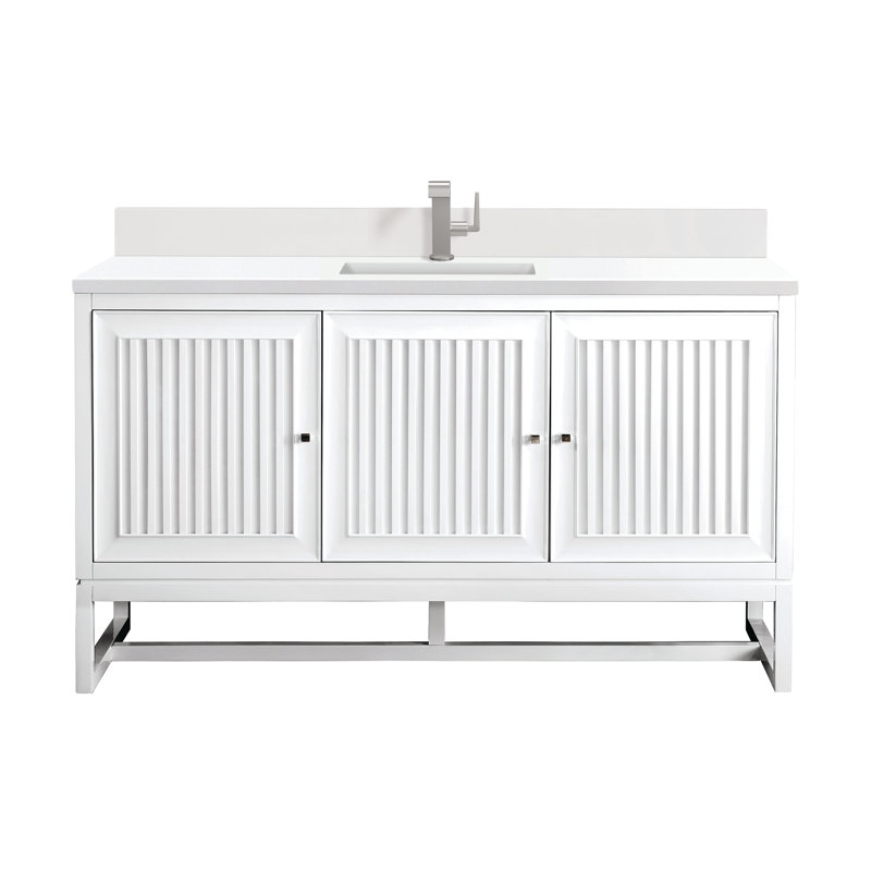 Athens 60'' Single Bathroom Vanity with Top, Glossy White, White Zeus, Single-Hole