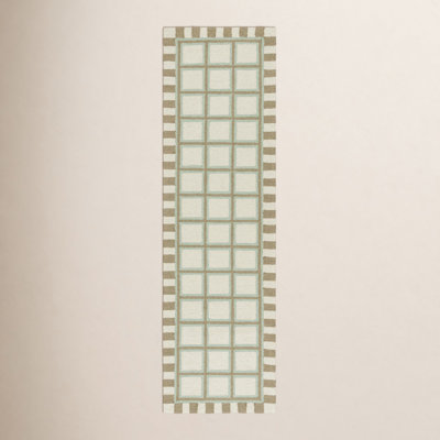 Rei Hand Tufted Wool/Cotton Geometric Rug in Green/Ivory