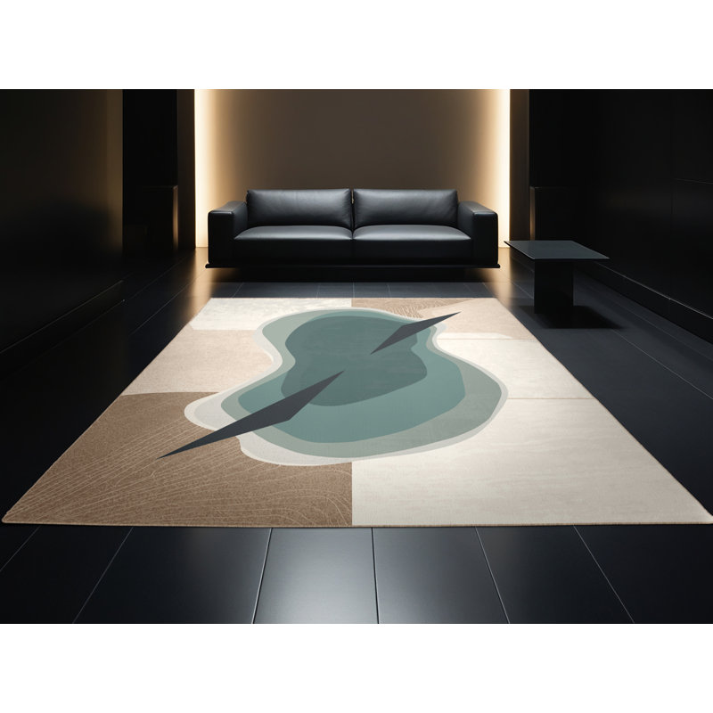 Tapis beige moelleux moelleux à motif géométrique minimaliste - reliure beige, 8 x 10