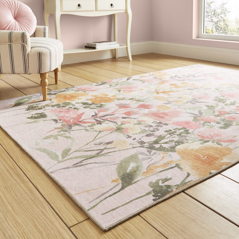 Floral Digitally Printed 122cm X 170cm Area Rug, Pink, Rectangle 152 x 230 cm