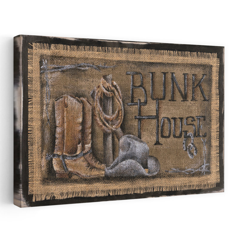 Bunk House - bottes de cowboy rétro avec art de chapeau occidental, H 16 po x l 24 po