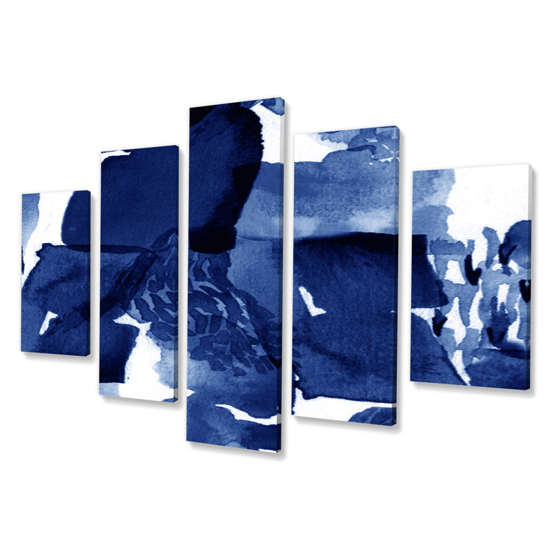 Impression abstraite en bleu classique sur blanc I - 5 pièces, peinture sur toile tendue