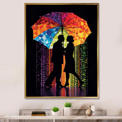 Artful Romance Couple Under Rain sur impression sur toile