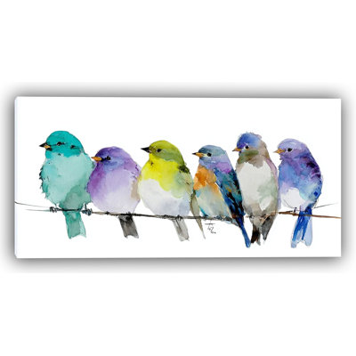 Pastel Birds on Branches Watercolor Wall Art