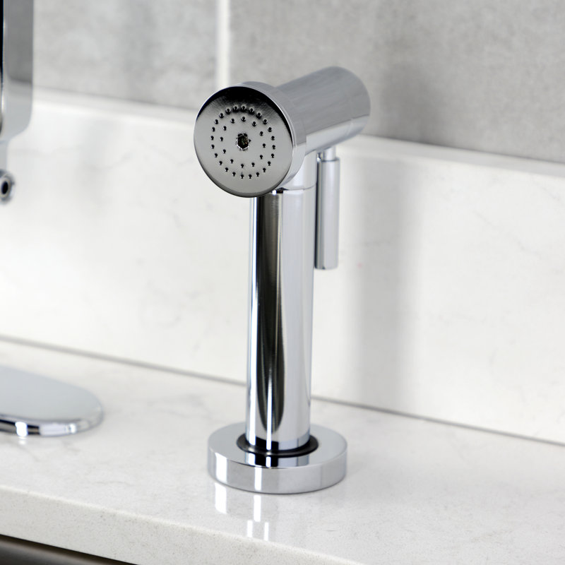 Robinet de cuisine à fixation sur comptoir à poignée simple avec douchette en laiton Kingston, Chrome poli
