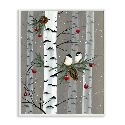 Oiseaux et ornements de Noël forêt de bouleaux