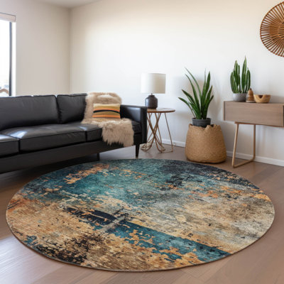 Machine Washable Indoor/Outdoor Cicel ACN1206 Teal Rug