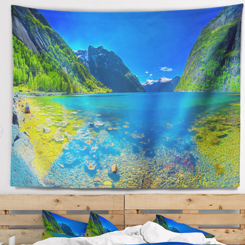 Vue panoramique en polyester du tapisserie fjord norvégien avec accessoires suspendus inclus, H 32 po x l 39 po