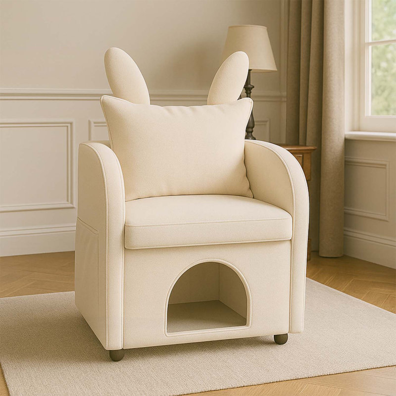 Fauteuil Bunny-Ear avec tissu résistant aux rayures, Beige