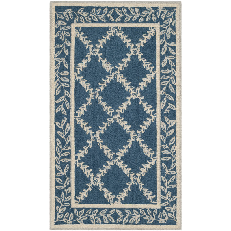 Jonsson Hand Hooked Wool Pile Geometric Rug, Rectangle 5'3" x 8'3"