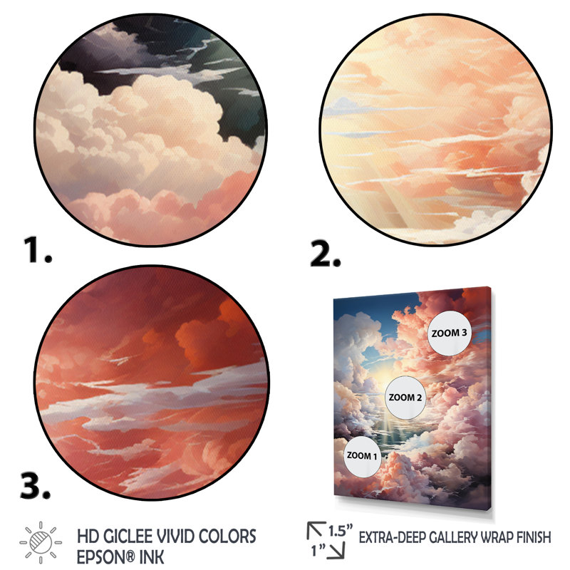 Nuage coussins de sérénité - Reproduction d'art mural paysage et nature, Toile tendue, H 20 po x l 12 po x P 1 po