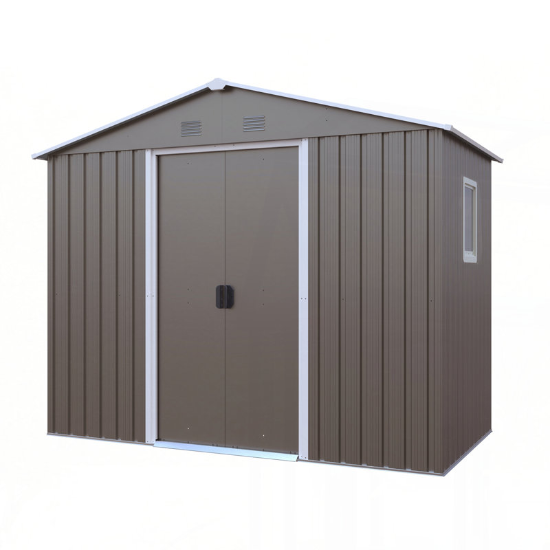 8ft x 6ft Outdoor Metal Storage Shed with Metal foundation,Gray, Gray, 74.8" H x 63.78" W x 88.98" D