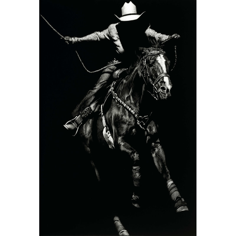 Scratchboard Rodeo III, H 12 po x l 8 po