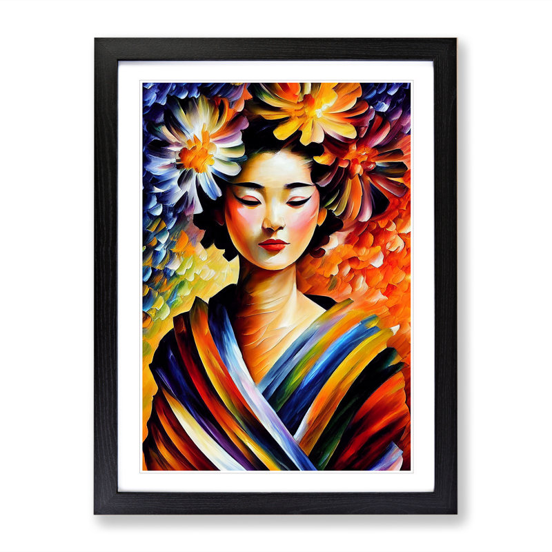 Portrait Of A Geisha No.8 - Single Picture Frame Painting, 34cm H x 25cm W x 2cm D, Black Framed