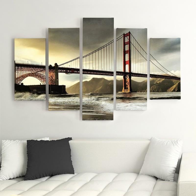 Golden Gate Bridge - 5 Piece No Frame Print on Canvas, 70cm H x 100cm W