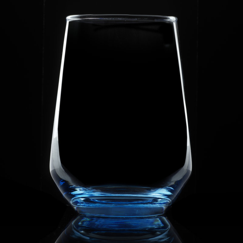 Burns Blue 13oz Stemless Wine Glass Set, Recycled Glass, Set of 6