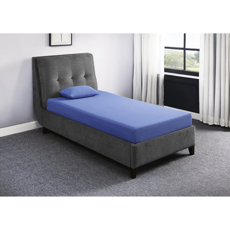 Matelas simple et coussin - bleu, mousse viscoélastique gélifiée, thé relaxant respirant de 7 pouces