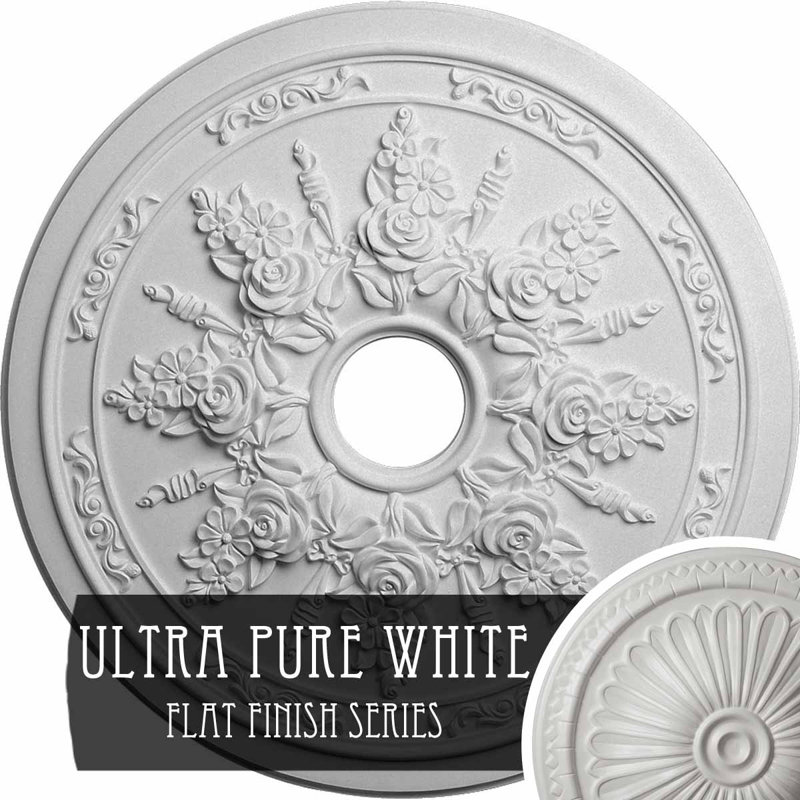 Rose et ruban H 12,25 po x l 23,5 po x P 23,62 po médaillon de plafond, Blanc ultra pur