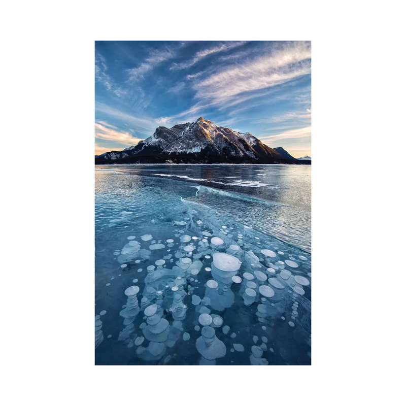 Canada, Alberta, lac Abraham. «Ice Bubbles in Lake at Sunset» par Jaynes Gallery - photographie sur toile tendue