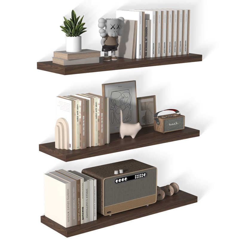  12 Inch Deep Floating Shelf, 40 x12 Inch Large Wall Mounted Shelf for Kitchen, Bathroom, Living Room, Walnut (3 Pack)