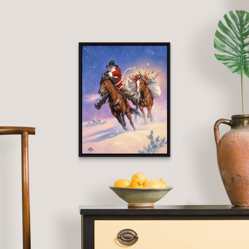 Reproduction d’art sur toile, "père Noël, H 32 po x l 26 po x P 1,75 po, Cadre noir