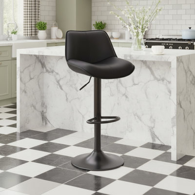 Modern Upholstered Swivel 26-34’’ H Barstool, Faux Leather Bar Stool with Metal Frame, Adjustable Height Counter Stool with Footrest by Ivy Bronx