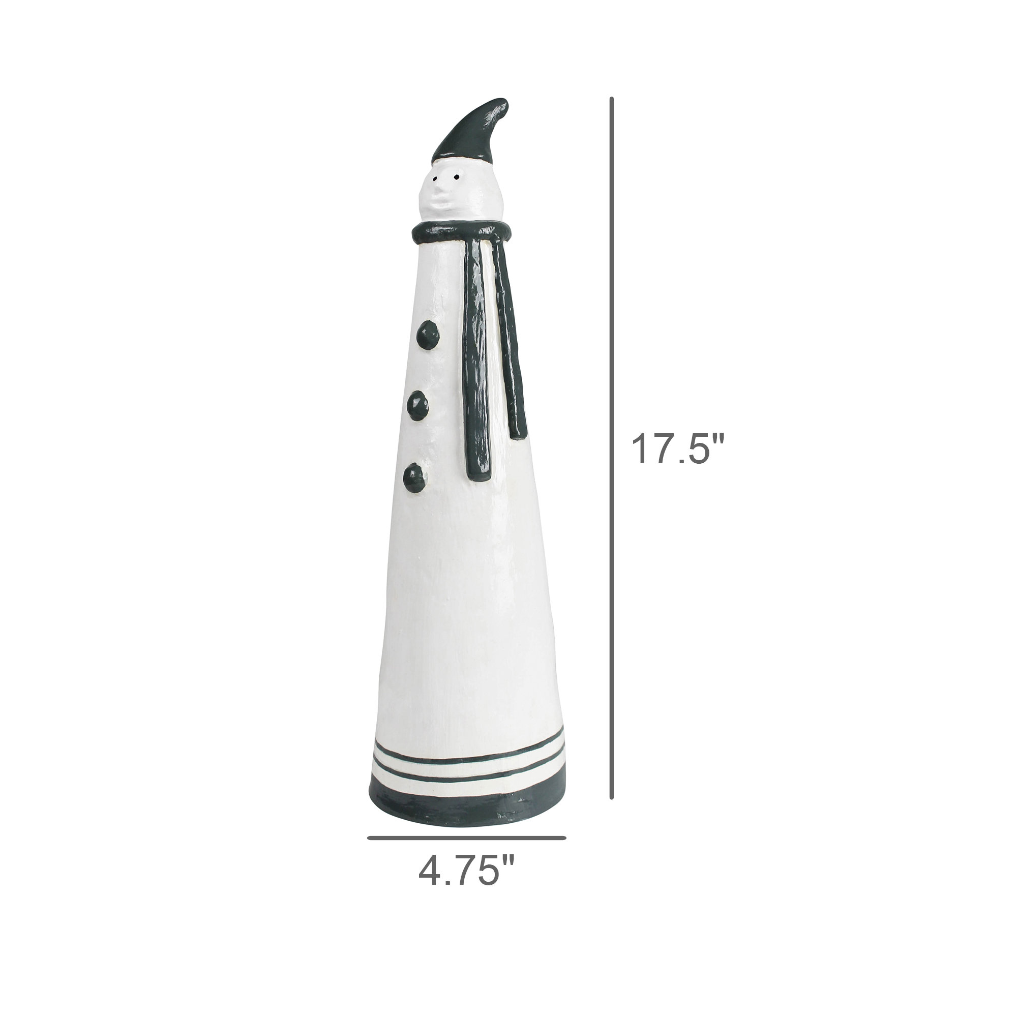 Snowman Paper Mache, Grey - Lrg, 17.5" H x 4.75" W x 4.75" D, White/Gray
