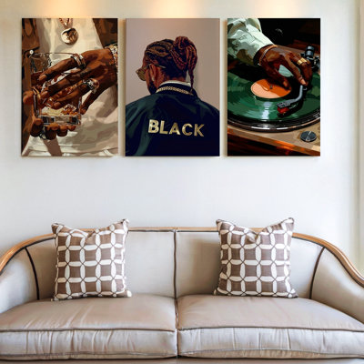 3 Pieces Hip Hop Culture Large Wall Art Featuring DJ, Three Pieces Wall Art for Living Room, Bedroom, Office, Dining Room, and Home Decor, Framed Look