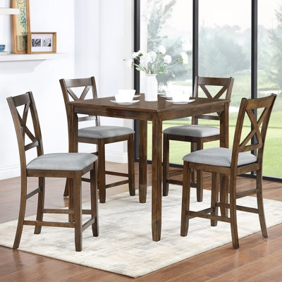 5 Piece Dining Table Set for 4, Counter Height Kitchen Table Set with Square Table