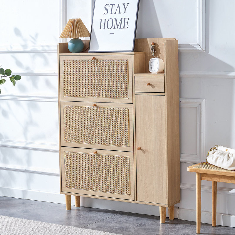 Armoire de rangement moderne minimaliste, armoire à chaussures en rotin japonais, armoire de lit