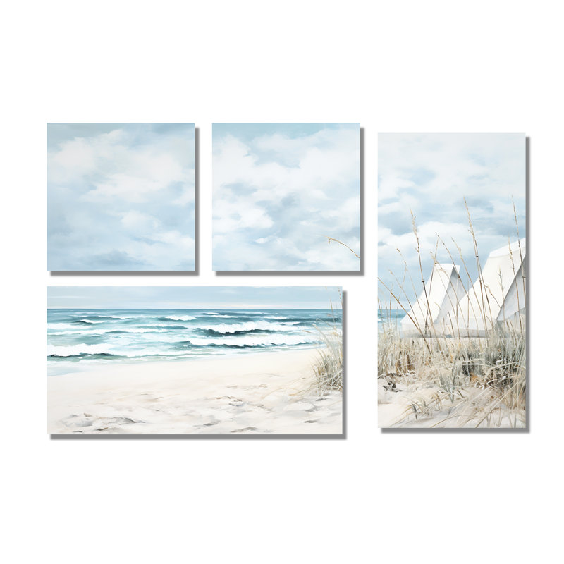 Plage minimalisme paysage II - plage côtière, art mural plage 4 panneaux, Toile tendue, Ne s’applique pas