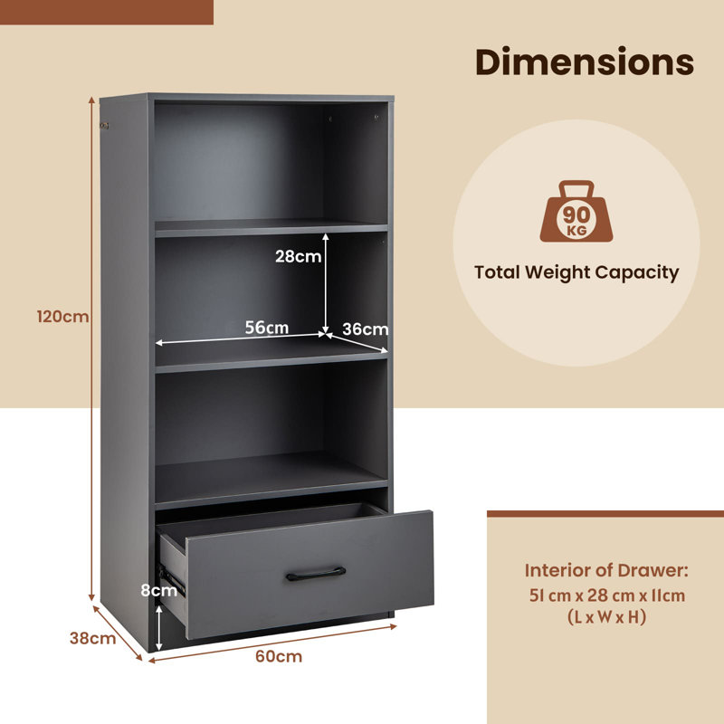 Arunveer 120cm H x 60cm W Bookcase