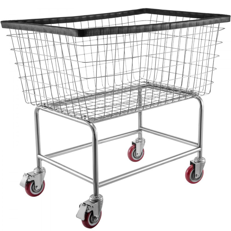 Wire Laundry Cart, 4.5 Bushel Wire Laundry Basket with Wheels, 26.4" H x 15.7" W x 10" D