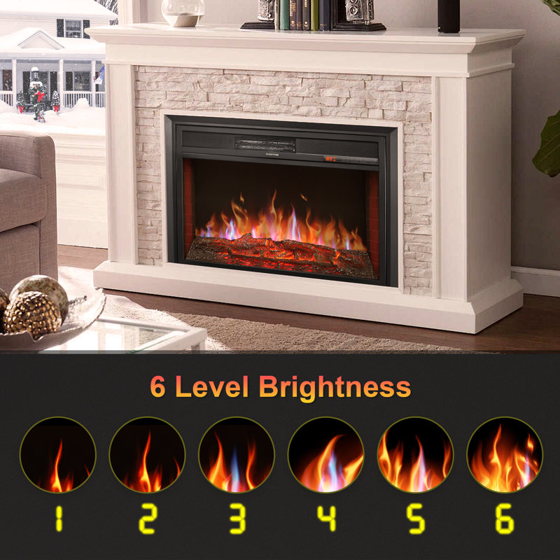 Black Steel 28" Electric Fireplace Insert with Remote