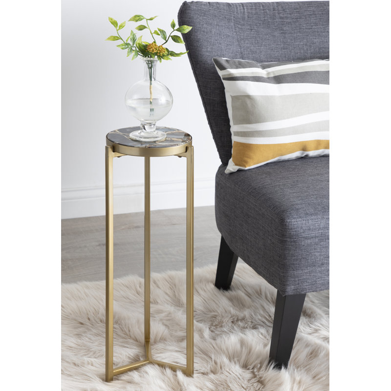 Eveland Round Metal Drink Table, Black, Gold