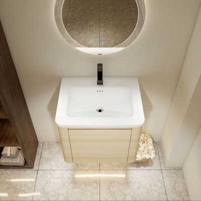 Meuble-lavabo simple en chêne blanc avec lavabo en céramique