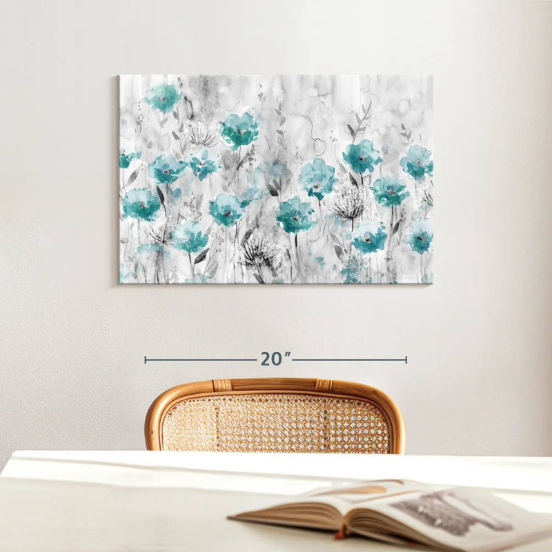 «Teal Poppy Garden», reproduction sur toile, H 16 po x l 24 po x P 1,25 po