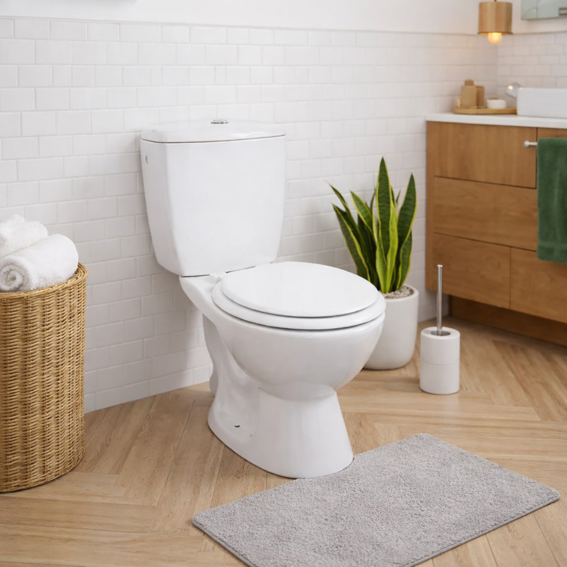 Siège de toilette rond en bois moulé 17 pouces, Blanc