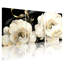 Pivoine fleurs blanches avec accents dorés sur fond noir, ensemble de 3 impressions sur toile-2085269345