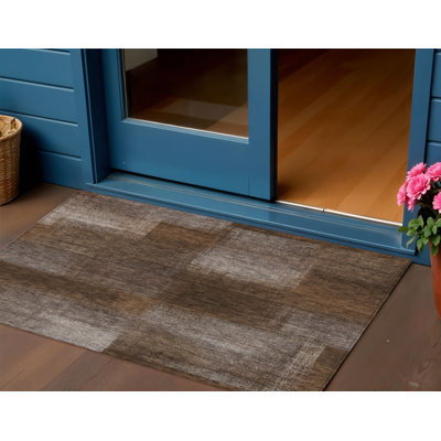 Tapis intérieur lavable abstrait 3 pi x 5 pi brun et ivoire