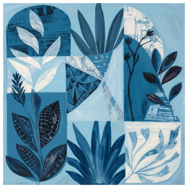Housses de couette Blue Botanical Collage, Lit simple
