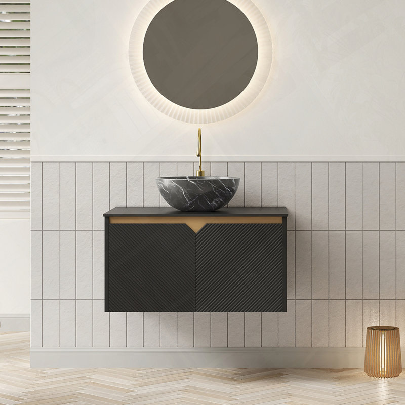 Meuble-lavabo mural flottant avec portes doubles à fermeture en douceur