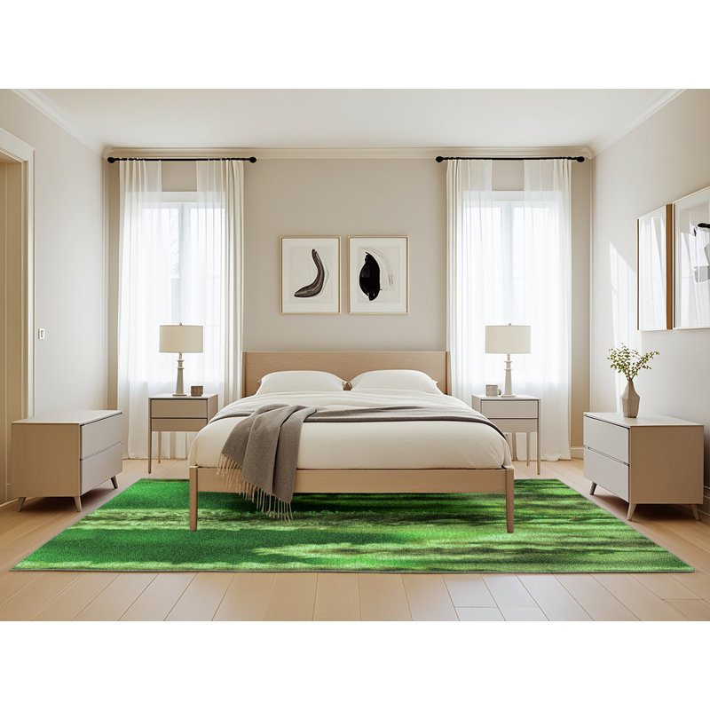 Tapis floral en laine vert, Rectangle 5 pi x 8 pi