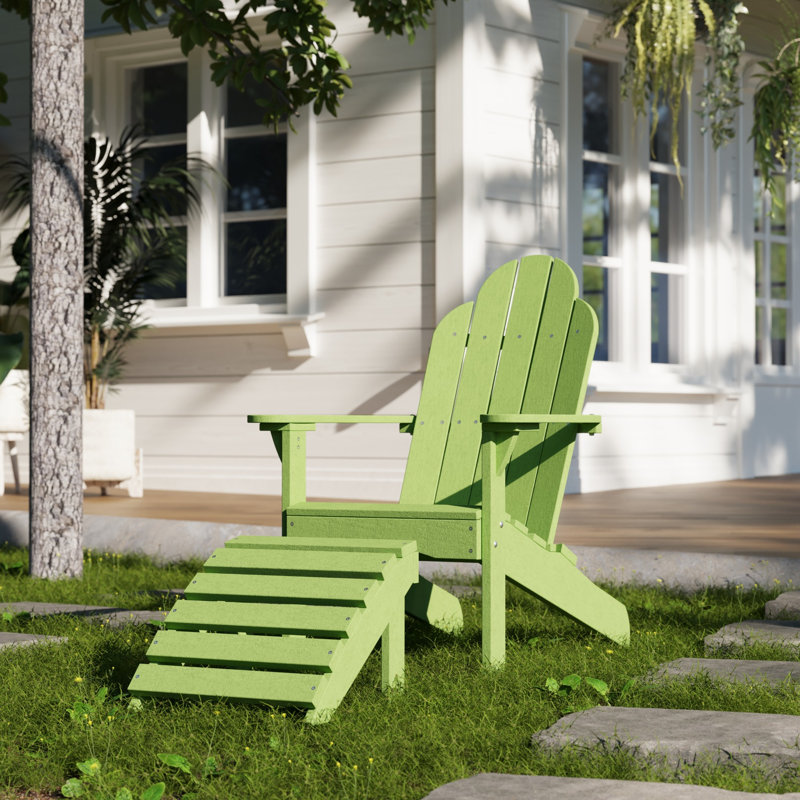 Classic Adirondack Chair With Ottoman, Lime Green